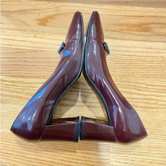 VTG Moschino Patent Leather Color Block  37.5uk/8us Burgundy and Black Italy - Picture 12 of 14